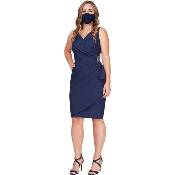 Alex Evenings Women's Slimming Short Ruched Dress with Ruffle